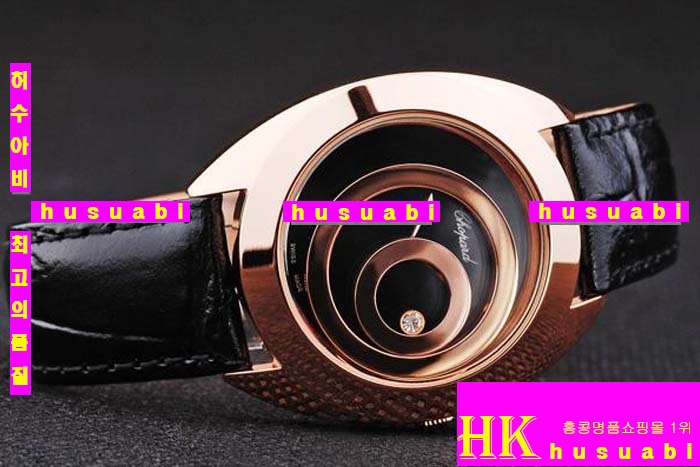 ĵ ڽð Replica Chopard Japanese Quartz MOVEMENT Rose Gold Case Bezel Crown Black Bracelet Women. sa-23